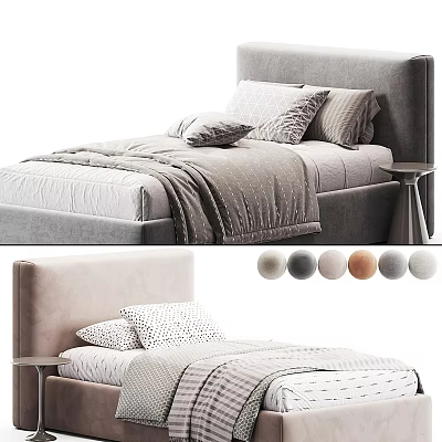 Modern Kids Bed With Upholstered Headboard Cozy Bedding And Multiple Colors 3d model
