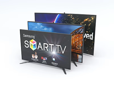 Samsung Smart TV Three Models Displaying City Night View High Definition Screens 3d model