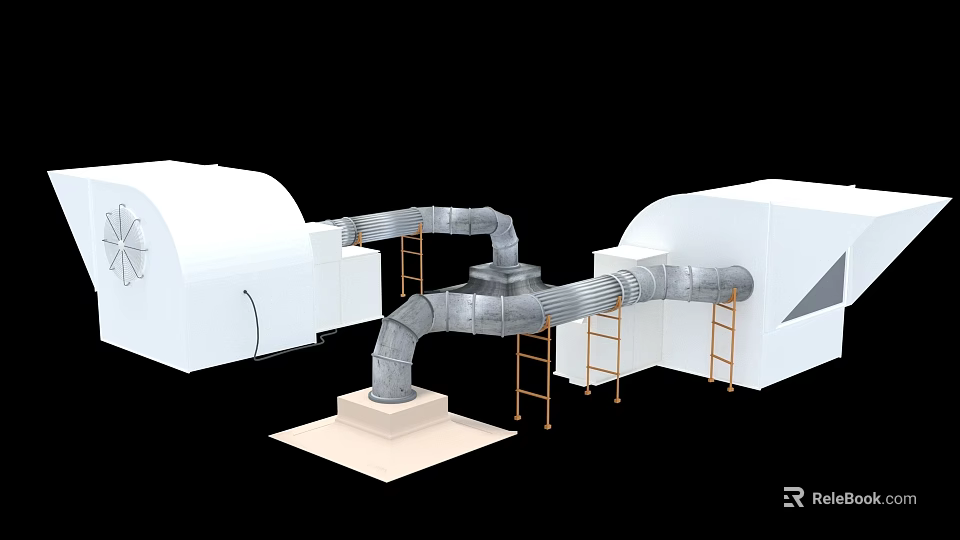 Industrial Processing Equipment With Metal Pipes And Steel Support Structures 3d model 