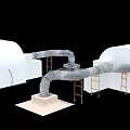 Industrial Processing Equipment With Metal Pipes And Steel Support Structures
