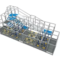 Large Metal Frame Playground Equipment Featuring Slide Climbing Points And Blue Platforms