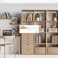 Bookshelf Bookcase Desk and Chair Combination Book Display Rack Decorative Rack 3d model