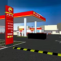 China Petroleum Gas Station Featuring Red Canopy Fuel Dispensers And Vehicles Refueling