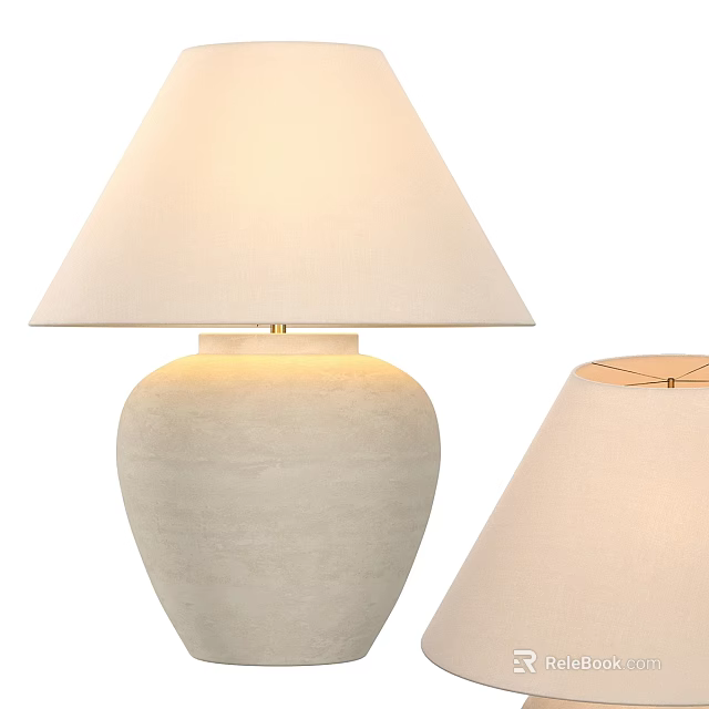 Modern Minimalist Table Lamp With Light Colored Textured Base And Fabric Shade 3d model 