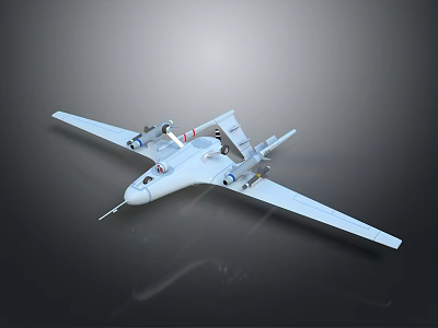 White Fixed Wing Drone With Long Aerodynamic Wings And Surveillance Equipment Model 3d model