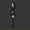 Child 3D Model in Stylish Black Dress with Gloves and Knee High Socks Arms Outstretched on Gray Background