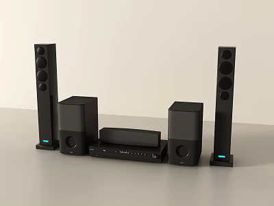 Black Home Theater Sound System With Floorstanding Speakers Center Speakers Subwoofer And Receiver 3d model