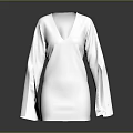 White V Neck Long Sleeve Dress With Bell Sleeves And Smooth Fabric Design