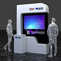 Smart Information Display Terminal With Interactive Blue Screen And Human Figures On Marble Floor 3d model