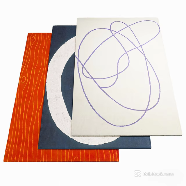 Colorful Square Rugs With Orange Wood Pattern Navy Blue Circle And Beige Purple Curves Design 3d model 