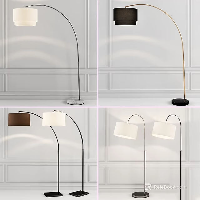 Modern Arched Floor Lamps With White And Brown Shades And Stylish Bases For Living Room 3d model 