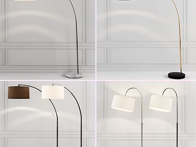 Modern Arched Floor Lamps With White And Brown Shades And Stylish Bases For Living Room 3d model