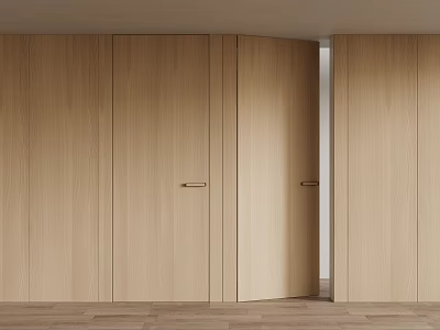 Modern Sliding Wooden Cabinet Doors In Light Wood Finish With Minimalist Handles And Sleek Design 3d model