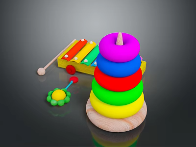 Colorful Children's Educational Toys With Stacking Rings And Wooden Xylophone 3d model