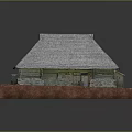 Traditional Wooden House With Gray Tile Roof Stone Walls Green Grass And Red Base Design