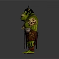 Fierce Green Orc Game Movie Character With Horned Viking Helmet Skull Necklace And Armor Bracers