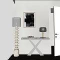 Modern Entryway Console Table With Marble Top Floor Lamp Table Lamp And Framed Artwork