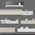 Modern Minimalist Reception Desk Design With Marble Countertop And Green Plants Lighting