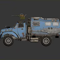 Blue Modified Truck With Mechanical Roof Equipment And Rustic Vintage Design