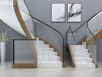 Modern revolving staircase marble staircase combination 3d model