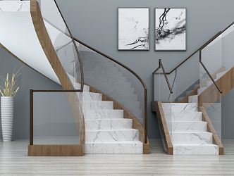 Modern revolving staircase marble staircase combination 3d model