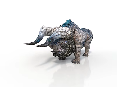Mythical Fantasy Beast 3D Model With Large Curved Horns And Rocky Scaled Skin 3d model