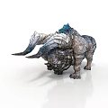 Mythical Fantasy Beast 3D Model With Large Curved Horns And Rocky Scaled Skin