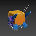 Animated Game Cartoon Robot Character With TV Shaped Head Screen Eyes Yellow Blue Body And Antenna