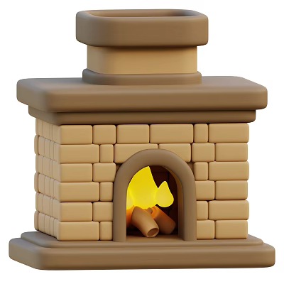 Decorative Cartoon Style Brick Fireplace With Burning Wood And Warm Flame 3d model