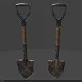 Two Classic Vintage Metal Shovels With Wooden Handles And Rustic Look