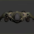 Futuristic Game Movie Character In Green Brown Armored Suit With Helmet And Standing Pose