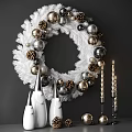Festive Ornament Decoration Set With White Wreath Gold Silver Balls Pinecones And Candles