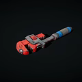 Red and Silver Pipe Wrench Hardware Tool with Blue and Gray Handle on Black Background