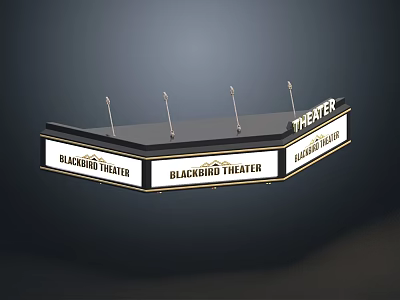 Blackbird Theater Awning With Metal Poles And Branded Signage Panels 3d model
