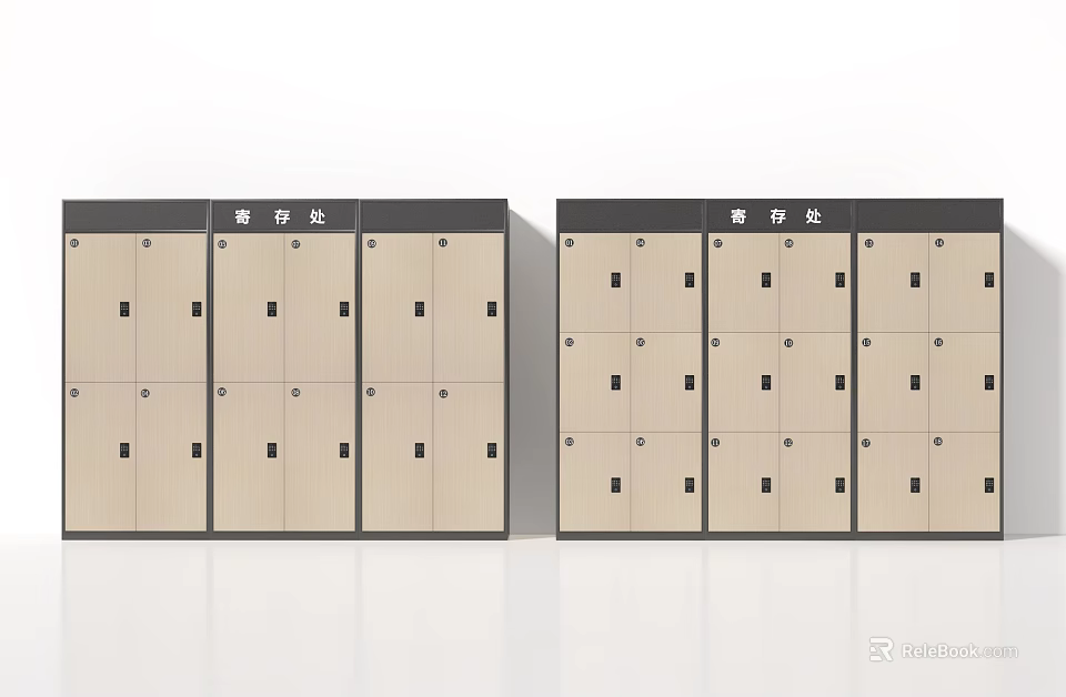 Wooden Finish Multi Door Storage Lockers With Secure Locks For Public Use 3d model