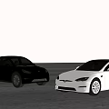 Two Black And White Modern Cars Parked On Road With Cloudy Sky Background 3d model
