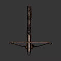 Antique Handcrafted Crossbow With Intricate Carvings Wooden Structure And Leather String