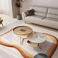 Modern Living Room Interior With Light Sofa And Round Coffee Table Set On Patterned Rug 3d model
