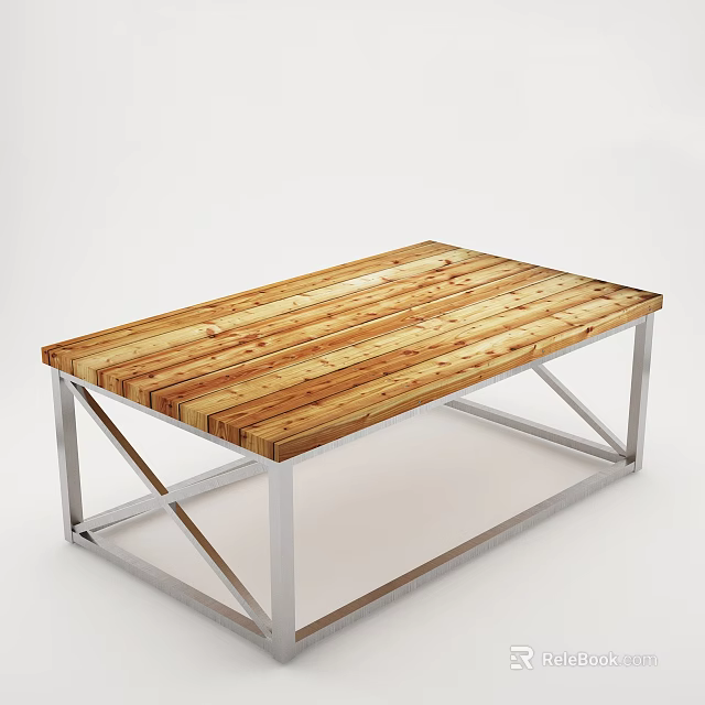 Modern Rectangular Coffee Table With Wooden Tabletop And Silver Metal Frame 3d model