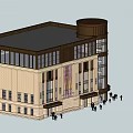 Modern Commercial Complex With Glass Facade Large Windows And Rounded Top