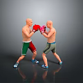 Two Men Practicing Boxing With Red And Pink Gloves On Gray Background 3d model