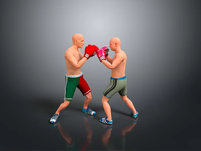 Two Men Practicing Boxing With Red And Pink Gloves On Gray Background 3d model