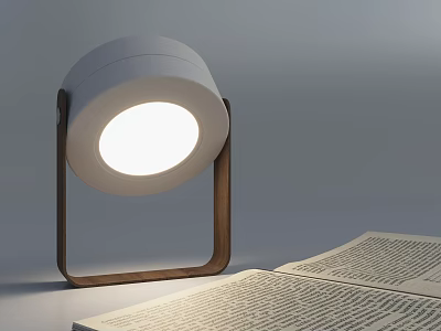 Modern Wooden Frame Desk Lamp Illuminating Open Reading Book On Table 3d model