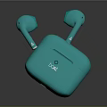 Turquoise Wireless Earbuds and Charging Case with CCAE Logo Displayed Together