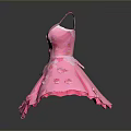 Cute Pink Spaghetti Strap Dress With Flower Decorations And Flared Skirt