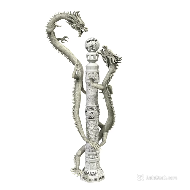Game Movie Character Dragon Pillar With Coiled Dragons And Intricate Carvings 3d model 