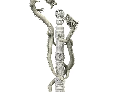 Game Movie Character Dragon Pillar With Coiled Dragons And Intricate Carvings 3d model