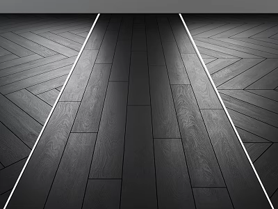 Dark Wooden Flooring Featuring Straight Planks Herringbone Pattern And Light Effects 3d model