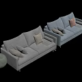 Modern Two Seater Sofas Green and Gray With Decorative Pillows and Throw Blanket 3d model