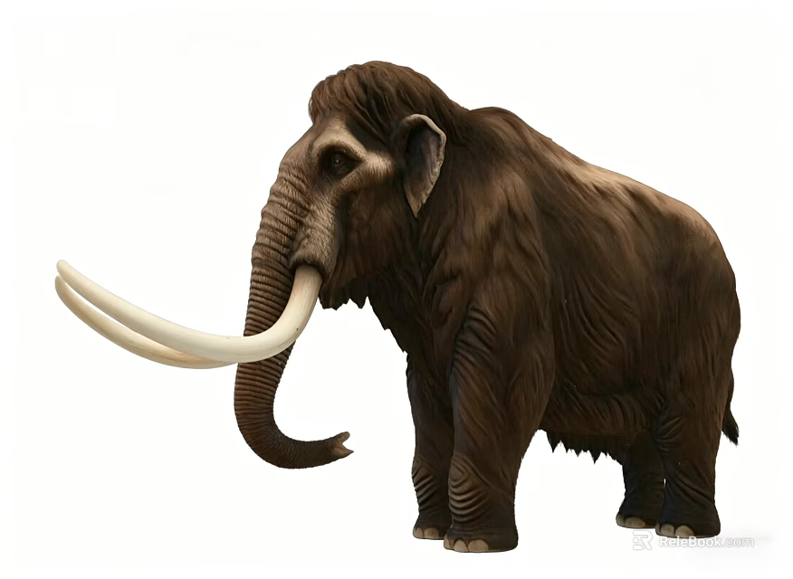 Woolly Mammoth With Brown Fur And Long Tusks In Standing Pose On White Background 3d model 